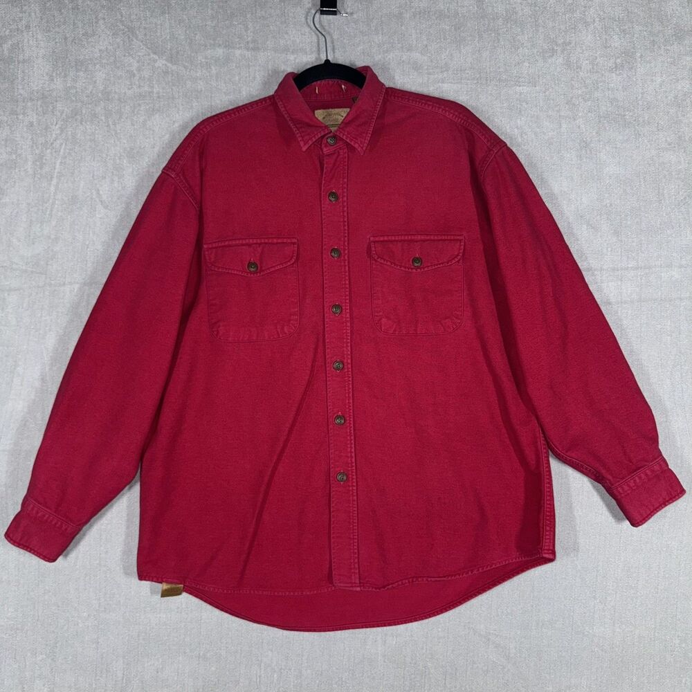 VTG St Johns Bay Heavyweight Chamois Flannel Shirt Men's Large Red Outdoor Cabin